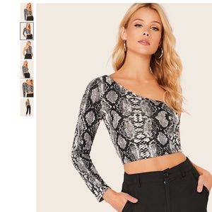 One Shoulder Snake Print Shirt